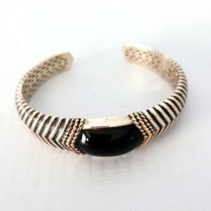 Town & Country .925 & 14k Black Onyx Hinged Cuff Bracelet
